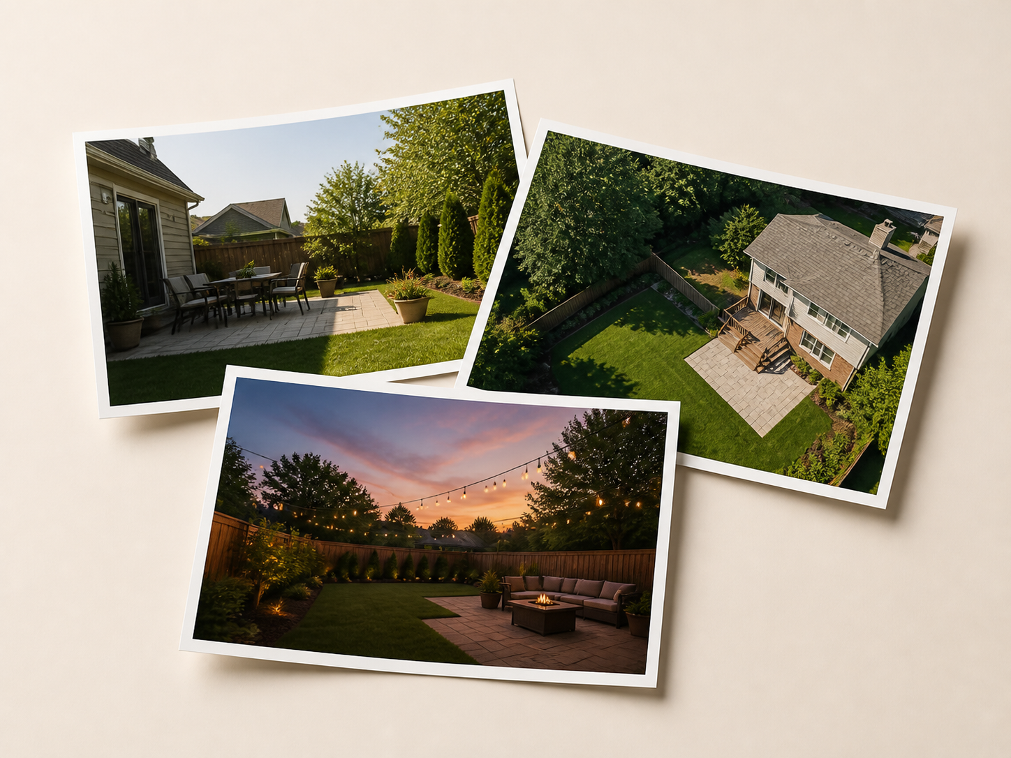 Printed backyard photos showing different usable source images